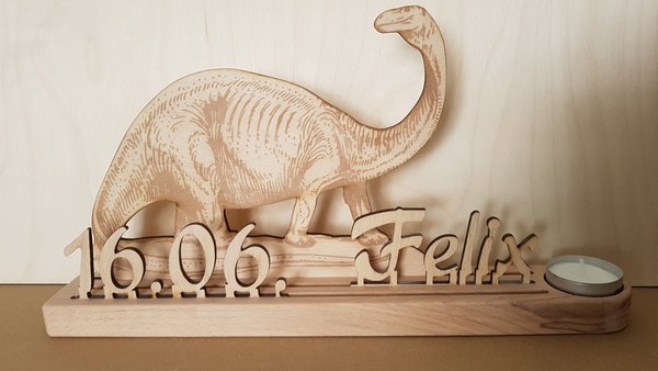 Geburtstagsaufsteller "Dino" mit Alter oder dem Geburtstag, Namen Ihres Kindes, personalisiert