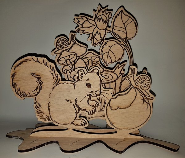 Tischaufsteller "Herbst", Herbstdeko, Dekoration, Eichhörnchen, Schnecke, Apfel, Pilze, 26x19x11cm