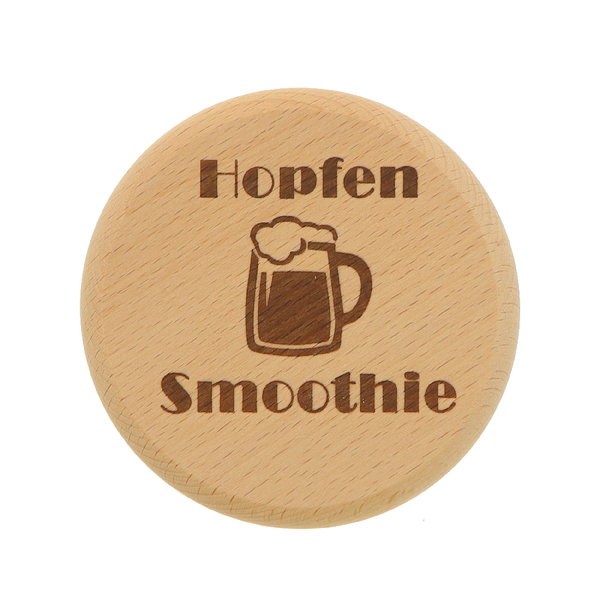 Bierglasdeckel mit Spruch "Hopfen Smoothie" aus Holz 10 cm