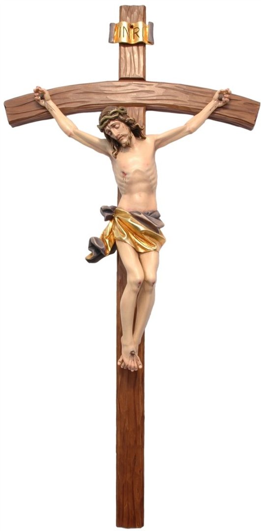 Kruzifix-Korpus mit gebogenem geschnitzten Kreuz, Wandkreuz, aus Südtirol