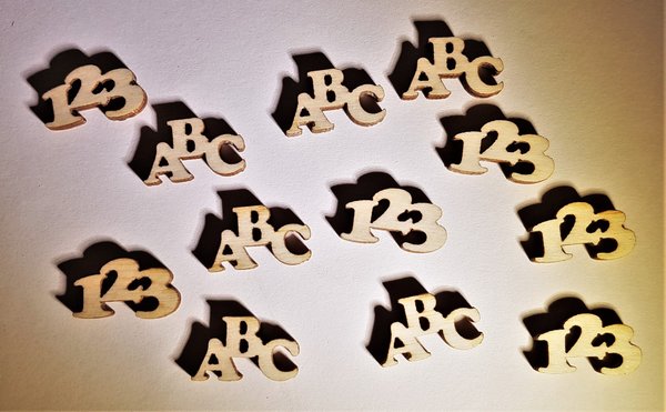 Streuartikel "ABC","123" 12 Stück, Tischdeko, Schulanfang, Schulanfänger, Holz