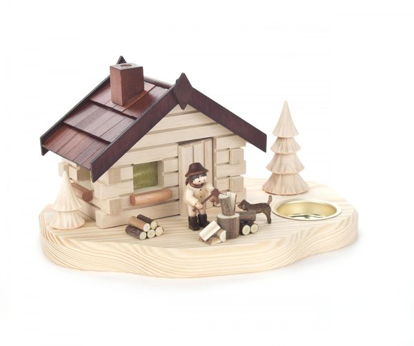 Räucherhaus mit Holzhacker, für Teelicht, natur, holz