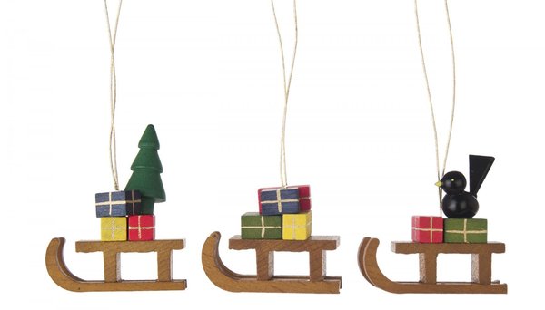 Behang Schlitten 3 teilig, Baumbehang, Weihnachten, Geschenkeanhänger
