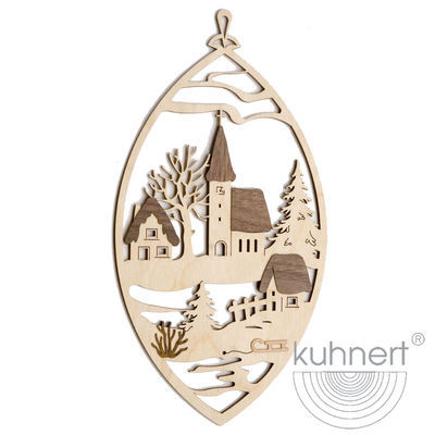 Fensterbild 'Kirche', Dorf, Fensterdeko, Winter, Erzgebirge, Seiffen, Kuhnert