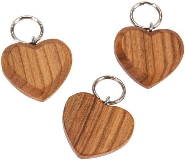 Holz Schlüsselanhänger - Kirsche geölt - flaches Herz - 3,9 x 3,7 x 0,9 cm