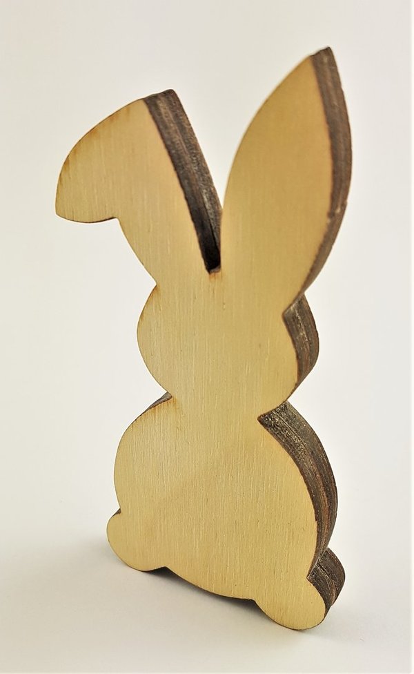 Ostern, Osterhasenfigur Knickohr, einfach aus Holz 10,5cm hoch, Osterdeko, Hase