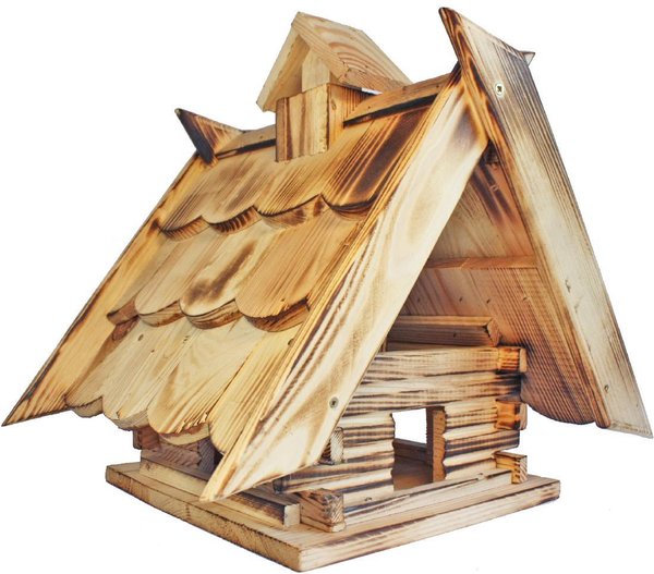 Vogelhaus "Blockhaus" - Fichte - rustikal geflammt, füttern, Vogelfütterung, Garten, Winter