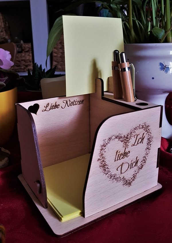 Zettelbox "Liebes-Notizen", mit Stifte- und Notizhalter, für Valentinstag und Hochzeit