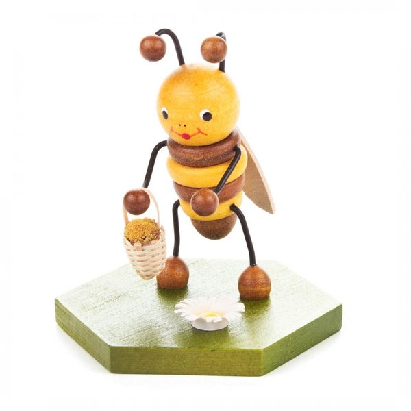 Biene mit Blumenkorb, Imker, Figur aus Holz, 8cm hoch, Honig, Aufsteller, Deko