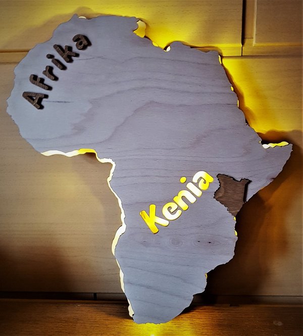 Kenia, Kenya, Afrika, Landkarte, indirekt beleuchtet, mit Batterien
