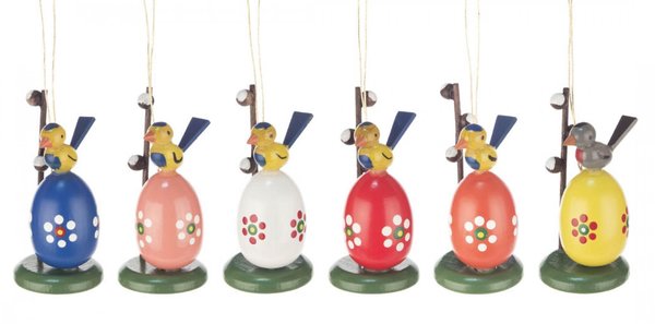 Behang Eier mit Maikätzchen, 6cm hoch (6 verschiedene Farben), Osterstrauch, Osterdeko, Osterfest