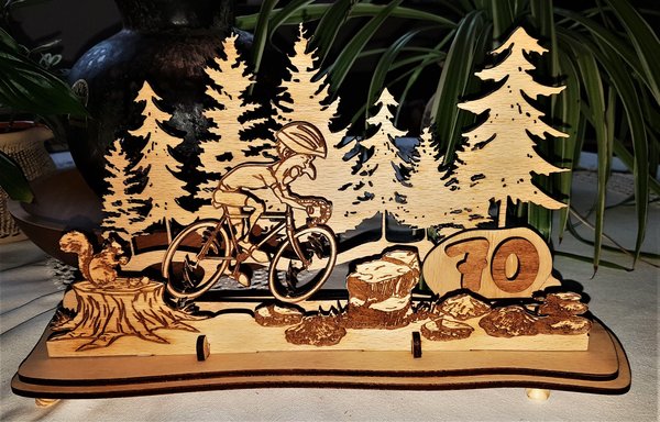 Tischaufsteller "Radfahrer", 28x16cm, individuell, Holz, Hochzeit, Jubiläum, Geburtstag