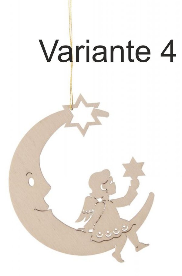 Baumschmuck Mond mit Engel, 6 verschiedene Motive, Weihnachtsdeko, Weihnachtsbaum, Erzgebirge