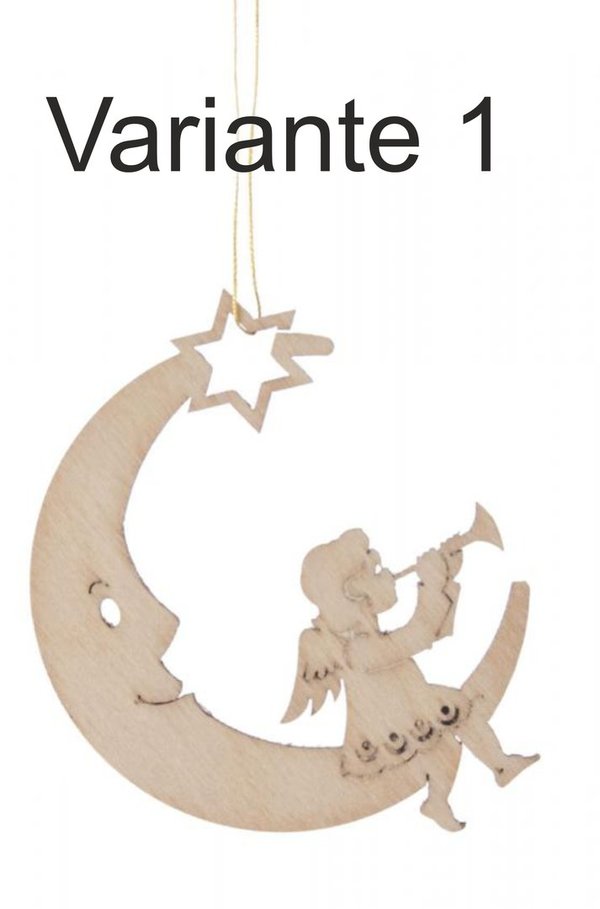 Baumschmuck Mond mit Engel, 6 verschiedene Motive, Weihnachtsdeko, Weihnachtsbaum, Erzgebirge