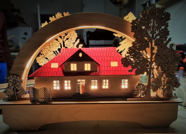 Eichsfelder-Bogen „Wohnhaus", LED beleuchtet, 45cm Schwibbogen