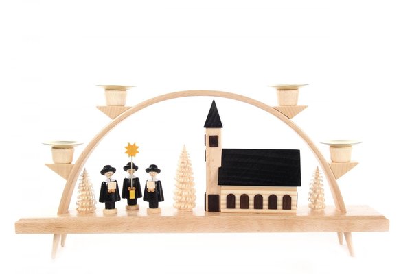 Schwibbogen mit Kirche und Kurrende, für Kerzen d=14mm