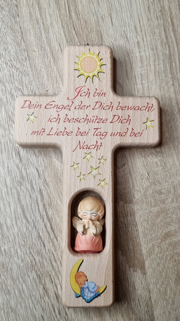 Kreuz für Kinder Schutzengel Gebet rot oder blau Holzkreuz, Holz, 20cm