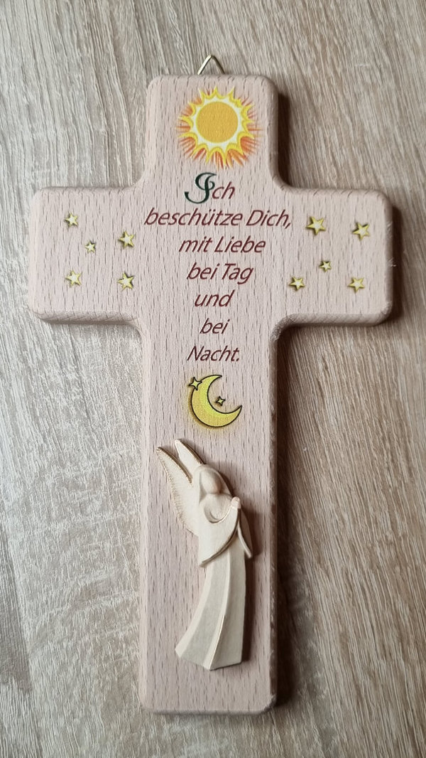 Kreuz für Kinder mit einem Aram Engel, Holzkreuz, Holz, 20cm