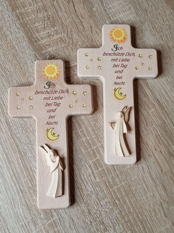 Kreuz für Kinder mit einem Aram Engel, Holzkreuz, Holz, 20cm
