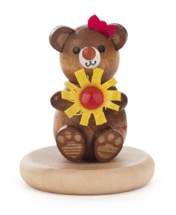 kleiner Bär mit Blume auf Sockel, Teddy, kleine Liebeserklärung, 4cm, Glücksbringer, Valentinstag