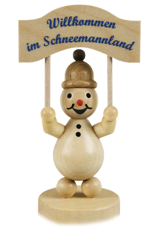 Schneemann Junior "mit Schild", 12,5cm, V. Wagner, Erzgebirge