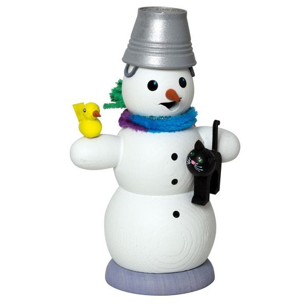 Schneemann mit Katze, Räucherfigur, 13 cm