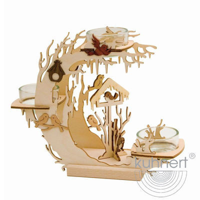 Teelichtkranz mit Vogelhaus, 3 Teelichter mit Edelholz, ca. 20 cm