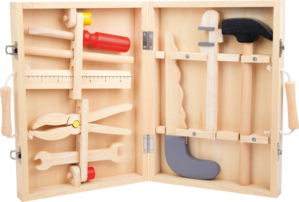 Werkzeugkoffer, aus Holz für Kinder, Spielwerkzeug fürs Rollenspiel
